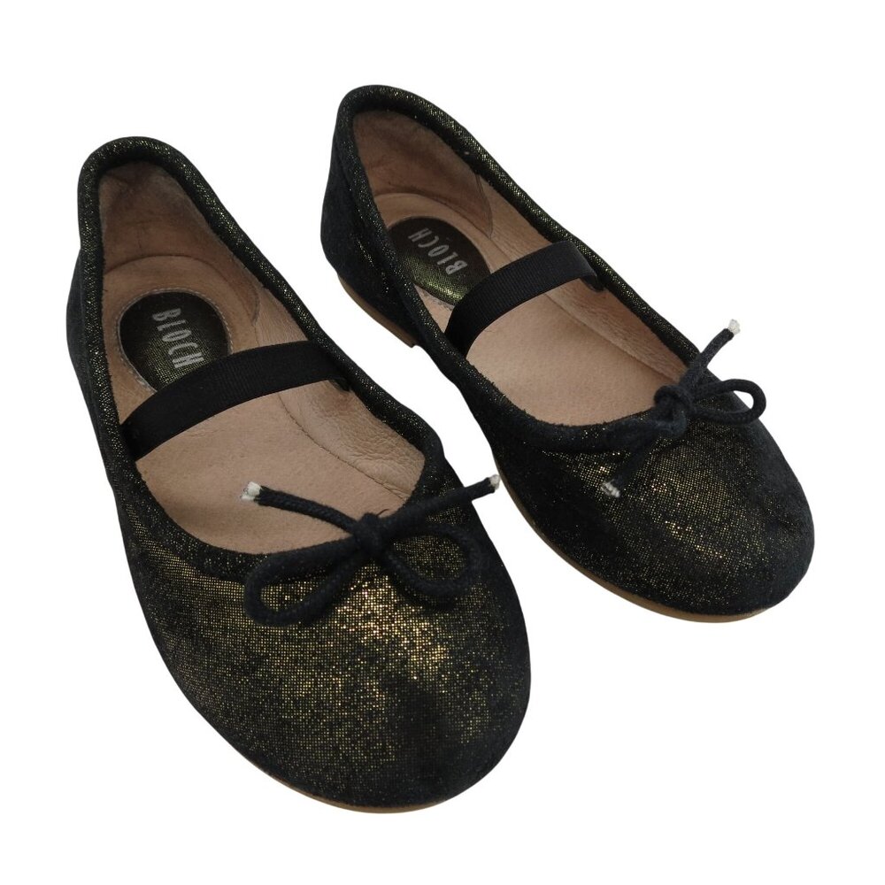 BLOCH Toddler Girls' Black & Gold Leather Ballet Flats Size EU 24 US 7.5 Bow